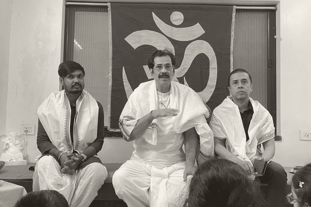 Teachers addressing students at a Spoken Sanskrit camp in Kolkata